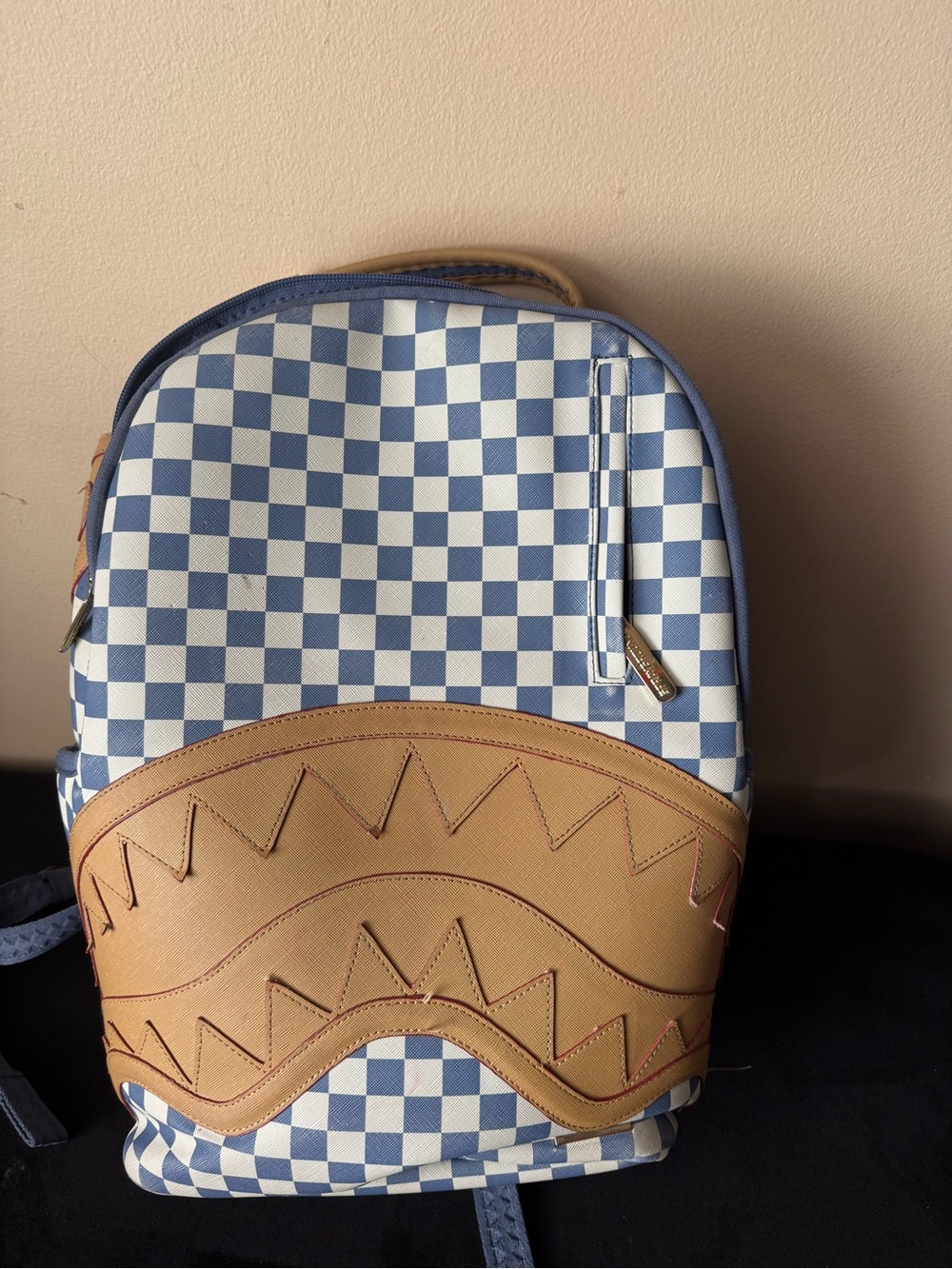 Spray Ground - Blue and Cream Checkered Men’s Backpack - Casual Travel Bag